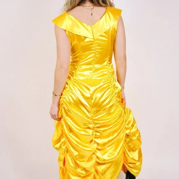 Vintage Princess Bubble Gown (S) small yellow gathered skirt 90s maxi dress - Picture 3 of 7